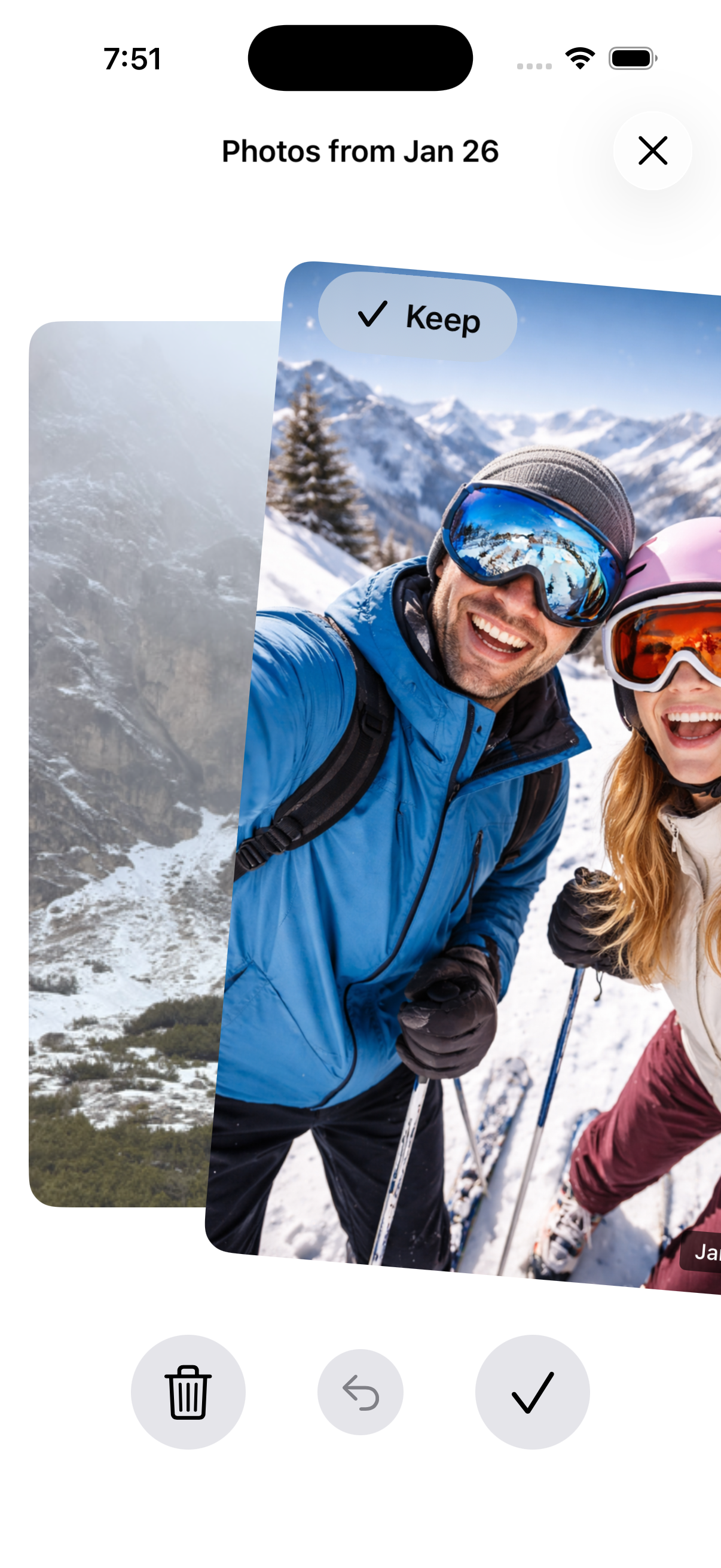 Swipe right to keep, left to delete